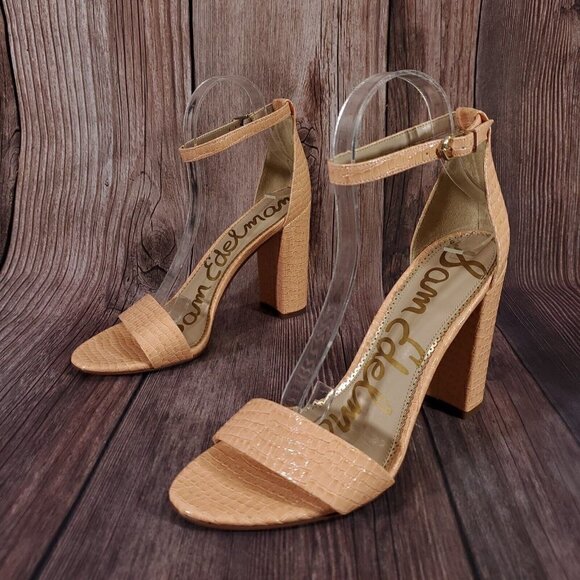 Sam Edelman Yaro 10m Peach Open Toe Adjustable Ankle Strap Leather Heeled Sandal - Picture 1 of 13